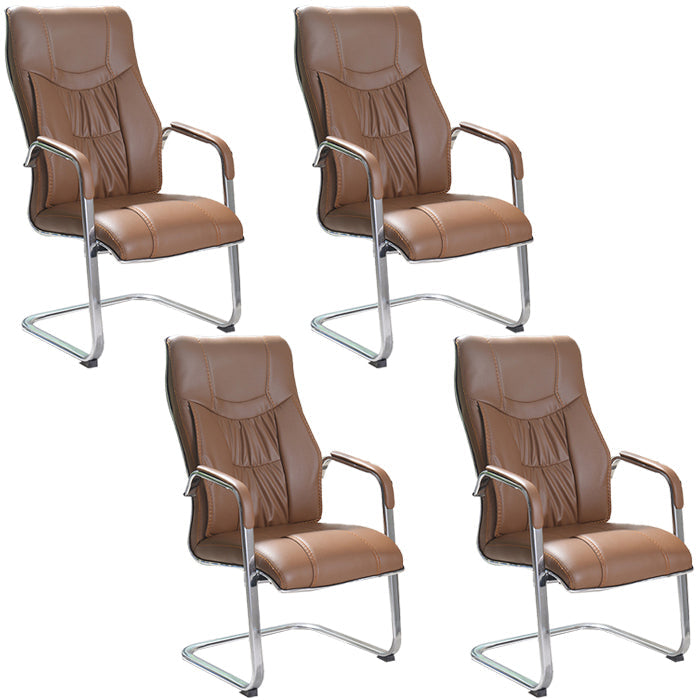 Faux Leather Task Chair Modern High Back Office Chair with Fixed Arms Brown 4 Piece Set Clearhalo 'furn' 'furn_office_chair' 'Furniture' 'furniture_office_chair' 'Office Chairs' 'Office Furniture' 'office_chair' 5048399
