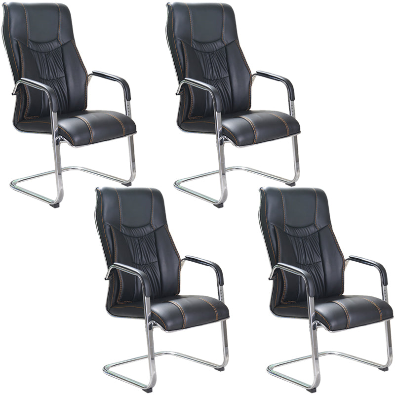Faux Leather Task Chair Modern High Back Office Chair with Fixed Arms Black 4 Piece Set Clearhalo 'furn' 'furn_office_chair' 'Furniture' 'furniture_office_chair' 'Office Chairs' 'Office Furniture' 'office_chair' 5048402