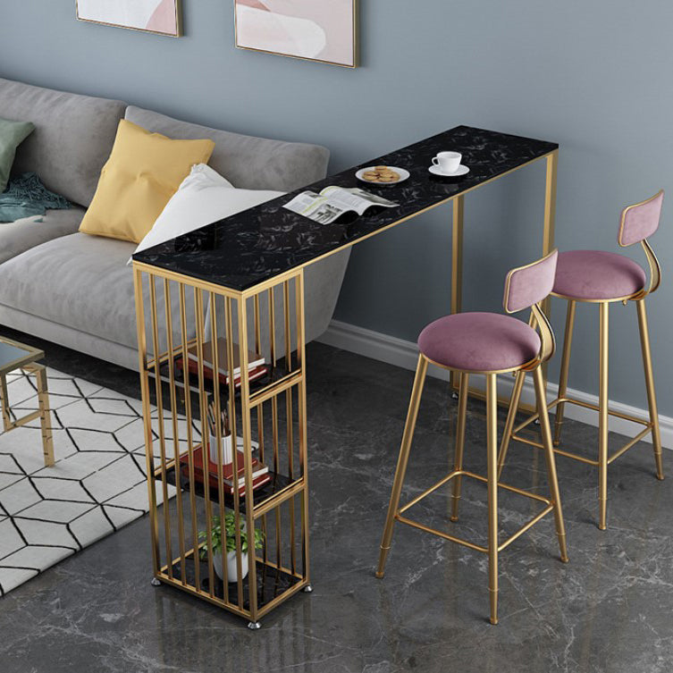 Glam Style Bar Table Artificial Marble Pub Table with Shelf for Living Room, Only Table Black Without Chairs Clearhalo 'Bar Furniture' 'Bar Tables' 'bar_tables' 'furn' 'furn_bar_tables' 'Furniture' 'furniture_bar_tables' 'Kitchen & Dining Furniture' 5051733