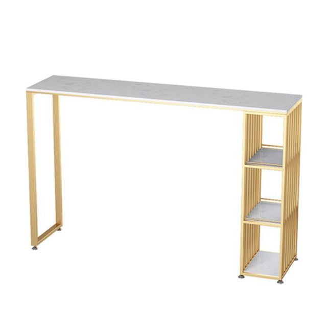 Glam Style Bar Table Artificial Marble Pub Table with Shelf for Living Room, Only Table White Without Chairs Clearhalo 'Bar Furniture' 'Bar Tables' 'bar_tables' 'furn' 'furn_bar_tables' 'Furniture' 'furniture_bar_tables' 'Kitchen & Dining Furniture' 5051734