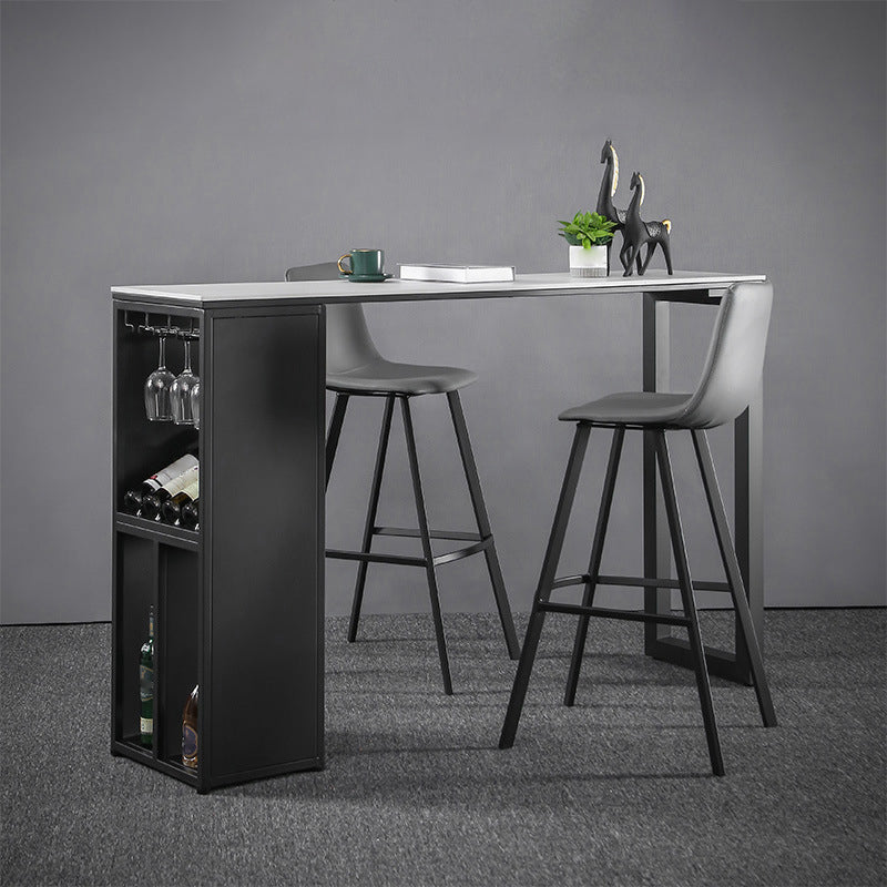 Industrial Style Rectangle Bar Table 42-inch Height Iron Pedestal Bistro Table 55.1"L x 15.7"W x 41.3"H White Without Chairs Clearhalo 'Bar Furniture' 'Bar Tables' 'bar_tables' 'furn' 'furn_bar_tables' 'Furniture' 'furniture_bar_tables' 'Kitchen & Dining Furniture' 5051763