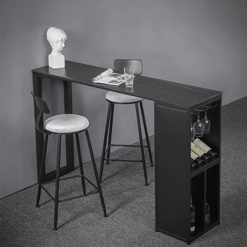 Industrial Style Rectangle Bar Table 42-inch Height Iron Pedestal Bistro Table 63"L x 15.7"W x 41.3"H Black Without Chairs Clearhalo 'Bar Furniture' 'Bar Tables' 'bar_tables' 'furn' 'furn_bar_tables' 'Furniture' 'furniture_bar_tables' 'Kitchen & Dining Furniture' 5051764