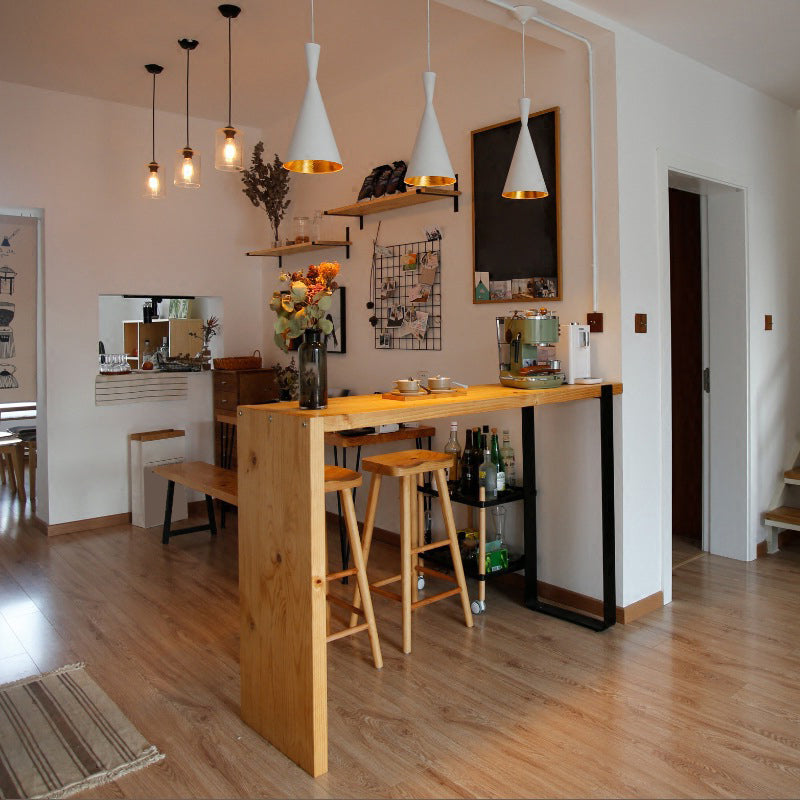 Living Room Rectangle Wood Top Counter Table Wood and Metal Pedestal Modern Bar Table 70.9"L x 15.7"W x 41.3"H Without Chairs Clearhalo 'Bar Furniture' 'Bar Tables' 'bar_tables' 'furn' 'furn_bar_tables' 'Furniture' 'furniture_bar_tables' 'Kitchen & Dining Furniture' 5051785