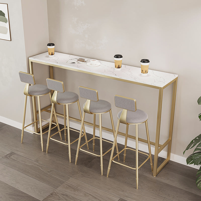 Stone Bar Dining Table Glam Rectangle Bar Table with Trestle Pedestal for Dining Room 55.1"L x 15.7"W x 41.3"H Without Chairs Clearhalo 'Bar Furniture' 'Bar Tables' 'bar_tables' 'furn' 'furn_bar_tables' 'Furniture' 'furniture_bar_tables' 'Kitchen & Dining Furniture' 5051818