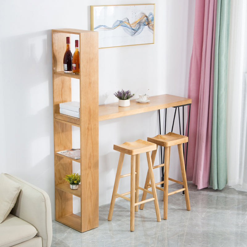 Pine Wood Bar Dining Table Modern Rectangle Bar Table with Double Pedestal for Living Room 70.9"L x 15.7"W x 41.3"H Without Chairs Clearhalo 'Bar Furniture' 'Bar Tables' 'bar_tables' 'furn' 'furn_bar_tables' 'Furniture' 'furniture_bar_tables' 'Kitchen & Dining Furniture' 5051850