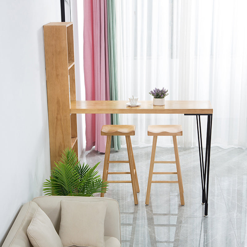 Pine Wood Bar Dining Table Modern Rectangle Bar Table with Double Pedestal for Living Room 55.1"L x 15.7"W x 41.3"H Without Chairs Clearhalo 'Bar Furniture' 'Bar Tables' 'bar_tables' 'furn' 'furn_bar_tables' 'Furniture' 'furniture_bar_tables' 'Kitchen & Dining Furniture' 5051852