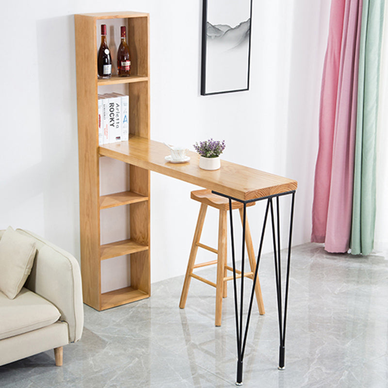 Pine Wood Bar Dining Table Modern Rectangle Bar Table with Double Pedestal for Living Room Clearhalo 'Bar Furniture' 'Bar Tables' 'bar_tables' 'furn' 'furn_bar_tables' 'Furniture' 'furniture_bar_tables' 'Kitchen & Dining Furniture' 5051859
