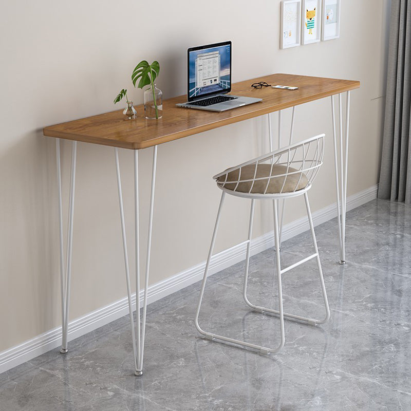 Wood Bar Dining Table Modern Rectangle Bar Table with 4 Legs Pedestal for Milk Tea Shop White Natural Clearhalo 'Bar Furniture' 'Bar Tables' 'bar_tables' 'furn' 'furn_bar_tables' 'Furniture' 'furniture_bar_tables' 'Kitchen & Dining Furniture' 5051887
