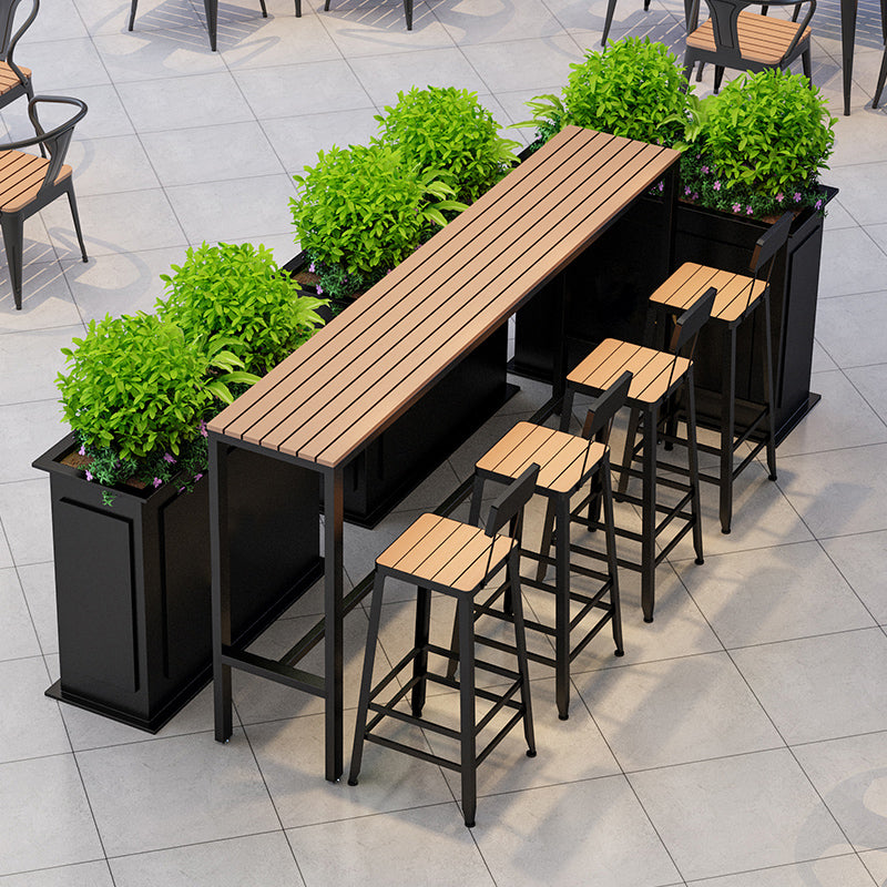 Wood Bar Dining Table Industrial Rectangle Bar Table with Trestle for Milk Tea Shop 70.9"L x 15.7"W x 41.3"H Without Chairs Clearhalo 'Bar Furniture' 'Bar Tables' 'bar_tables' 'furn' 'furn_bar_tables' 'Furniture' 'furniture_bar_tables' 'Kitchen & Dining Furniture' 5051922