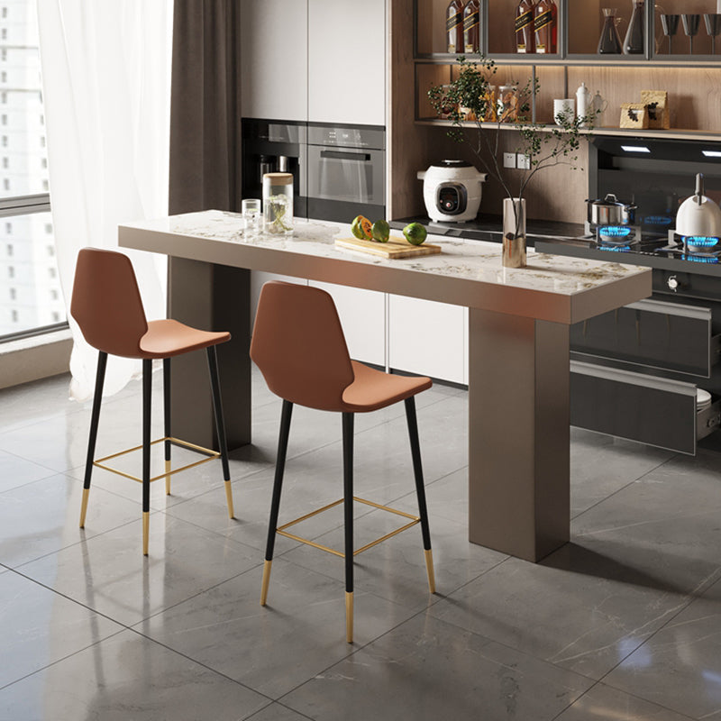 Stone Bar Dining Table Modern Rectangle Bar Table with Double Pedestal for Porch 70.9"L x 19.7"W x 41.3"H Without Chairs Clearhalo 'Bar Furniture' 'Bar Tables' 'bar_tables' 'furn' 'furn_bar_tables' 'Furniture' 'furniture_bar_tables' 'Kitchen & Dining Furniture' 5051939