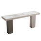 Stone Bar Dining Table Modern Rectangle Bar Table with Double Pedestal for Porch 94.5"L x 23.6"W x 41.3"H Without Chairs Clearhalo 'Bar Furniture' 'Bar Tables' 'bar_tables' 'furn' 'furn_bar_tables' 'Furniture' 'furniture_bar_tables' 'Kitchen & Dining Furniture' 5051943