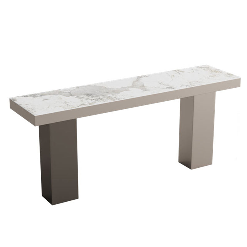 Stone Bar Dining Table Modern Rectangle Bar Table with Double Pedestal for Porch 94.5"L x 23.6"W x 41.3"H Without Chairs Clearhalo 'Bar Furniture' 'Bar Tables' 'bar_tables' 'furn' 'furn_bar_tables' 'Furniture' 'furniture_bar_tables' 'Kitchen & Dining Furniture' 5051943