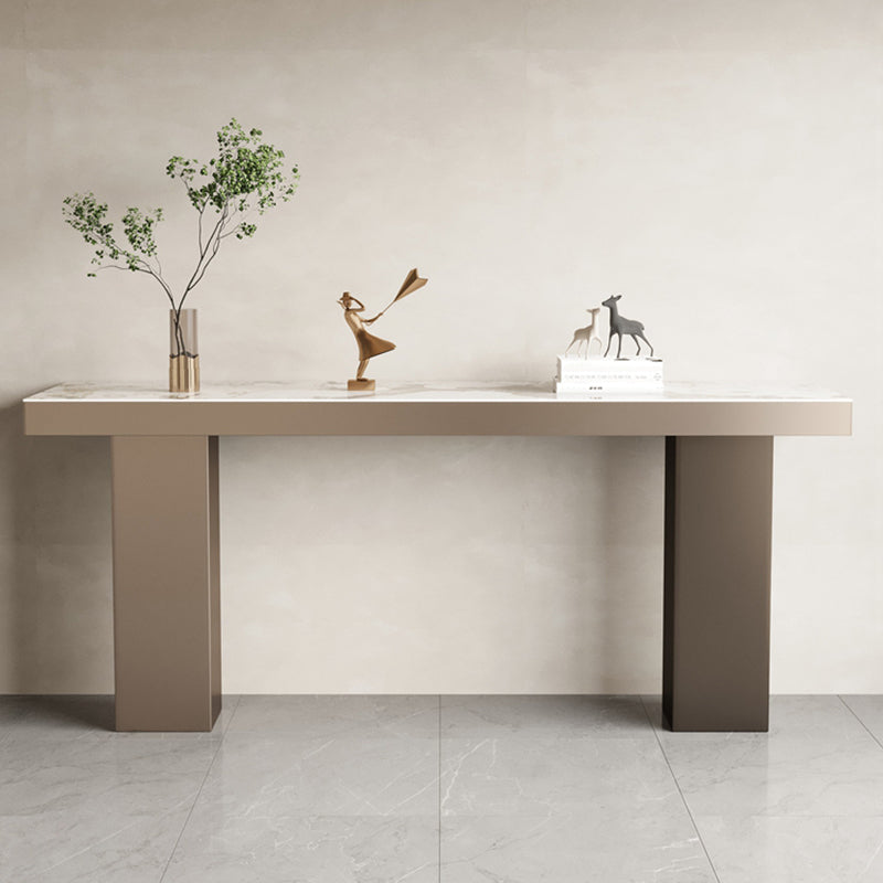 Stone Bar Dining Table Modern Rectangle Bar Table with Double Pedestal for Porch Clearhalo 'Bar Furniture' 'Bar Tables' 'bar_tables' 'furn' 'furn_bar_tables' 'Furniture' 'furniture_bar_tables' 'Kitchen & Dining Furniture' 5051947