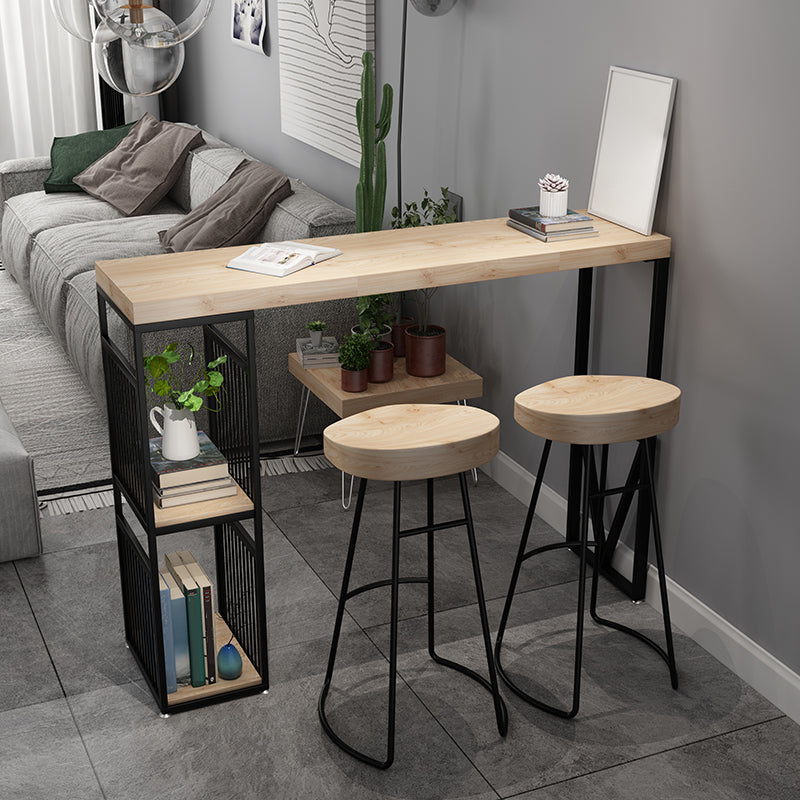 Pine Wood Bar Dining Table Modern Rectangle Bar Table with Double Pedestal for Cafe 55.1"L x 15.7"W x 41.3"H Without Chairs Clearhalo 'Bar Furniture' 'Bar Tables' 'bar_tables' 'furn' 'furn_bar_tables' 'Furniture' 'furniture_bar_tables' 'Kitchen & Dining Furniture' 5051953