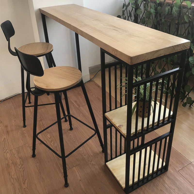 Pine Wood Bar Dining Table Modern Rectangle Bar Table with Double Pedestal for Cafe 63"L x 15.7"W x 41.3"H Without Chairs Clearhalo 'Bar Furniture' 'Bar Tables' 'bar_tables' 'furn' 'furn_bar_tables' 'Furniture' 'furniture_bar_tables' 'Kitchen & Dining Furniture' 5051954
