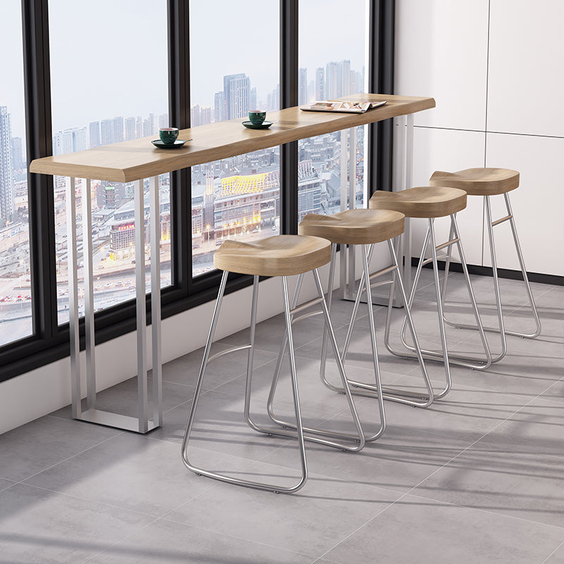 Pine Wood Bar Dining Table Modern Rectangle Bar Table with Double Pedestal for Balcony 55.1"L x 17.7"W x 41.3"H Without Chairs Clearhalo 'Bar Furniture' 'Bar Tables' 'bar_tables' 'furn' 'furn_bar_tables' 'Furniture' 'furniture_bar_tables' 'Kitchen & Dining Furniture' 5051969