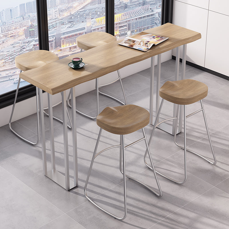 Pine Wood Bar Dining Table Modern Rectangle Bar Table with Double Pedestal for Balcony 47.2"L x 17.7"W x 41.3"H Without Chairs Clearhalo 'Bar Furniture' 'Bar Tables' 'bar_tables' 'furn' 'furn_bar_tables' 'Furniture' 'furniture_bar_tables' 'Kitchen & Dining Furniture' 5051970