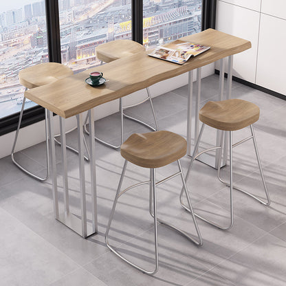 Pine Wood Bar Dining Table Modern Rectangle Bar Table with Double Pedestal for Balcony 47.2"L x 17.7"W x 41.3"H Without Chairs Clearhalo 'Bar Furniture' 'Bar Tables' 'bar_tables' 'furn' 'furn_bar_tables' 'Furniture' 'furniture_bar_tables' 'Kitchen & Dining Furniture' 5051970