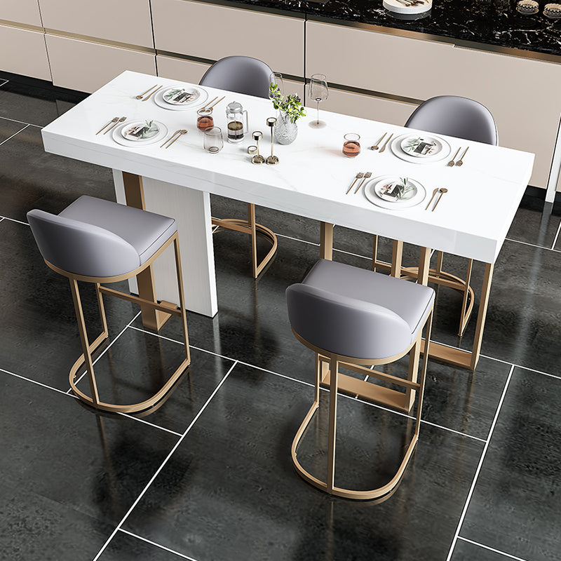 Stone Bar Dining Table Glam Rectangle Bar Table with 3 Legs Pedestal for Dining Room 47.2"L x 17.7"W x 39.4"H Without Chairs Clearhalo 'Bar Furniture' 'Bar Tables' 'bar_tables' 'furn' 'furn_bar_tables' 'Furniture' 'furniture_bar_tables' 'Kitchen & Dining Furniture' 5052021
