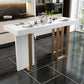 Stone Bar Dining Table Glam Rectangle Bar Table with 3 Legs Pedestal for Dining Room 55.1"L x 23.6"W x 39.4"H Without Chairs Clearhalo 'Bar Furniture' 'Bar Tables' 'bar_tables' 'furn' 'furn_bar_tables' 'Furniture' 'furniture_bar_tables' 'Kitchen & Dining Furniture' 5052022