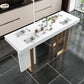 Stone Bar Dining Table Glam Rectangle Bar Table with 3 Legs Pedestal for Dining Room 59"L x 18"W x 39"H Without Chairs Clearhalo 'Bar Furniture' 'Bar Tables' 'bar_tables' 'furn' 'furn_bar_tables' 'Furniture' 'furniture_bar_tables' 'Kitchen & Dining Furniture' 5052023
