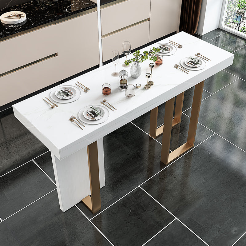 Stone Bar Dining Table Glam Rectangle Bar Table with 3 Legs Pedestal for Dining Room 59"L x 18"W x 39"H Without Chairs Clearhalo 'Bar Furniture' 'Bar Tables' 'bar_tables' 'furn' 'furn_bar_tables' 'Furniture' 'furniture_bar_tables' 'Kitchen & Dining Furniture' 5052023