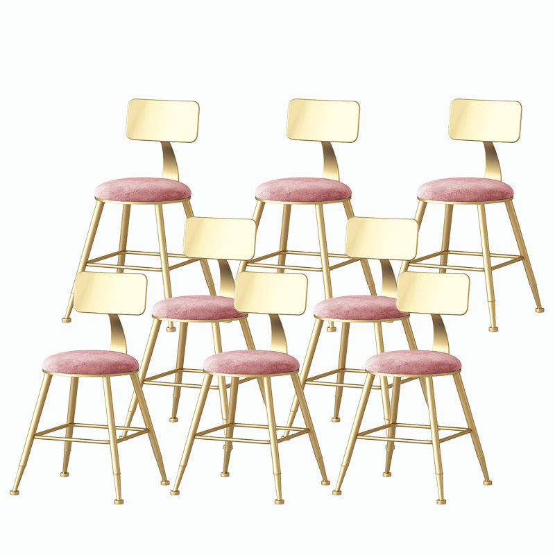Nordic Style Backrest Counter Stool Iron Cafe Bar Stool with Velvet Cushion and Pedal Light Pink 8 Piece Set Short Stool(18"H) Clearhalo 'Bar Furniture' 'Bar Stools' 'bar_stools' 'furn' 'furn_bar_stools' 'Furniture' 'furniture_bar_stools' 'Kitchen & Dining Furniture' 5052072