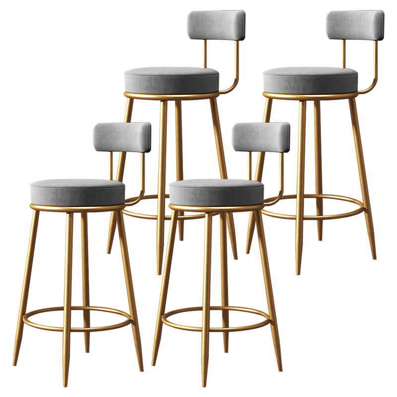 Glam Armless Backrest Counter Stool Iron Dessert Shop Bar Stool with Velvet Cushion Gray 4 Piece Set Clearhalo 'Bar Furniture' 'Bar Stools' 'bar_stools' 'furn' 'furn_bar_stools' 'Furniture' 'furniture_bar_stools' 'Kitchen & Dining Furniture' 5052138