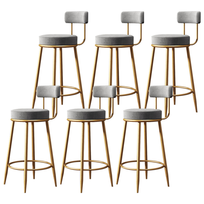 Glam Armless Backrest Counter Stool Iron Dessert Shop Bar Stool with Velvet Cushion Gray 6 Piece Set Clearhalo 'Bar Furniture' 'Bar Stools' 'bar_stools' 'furn' 'furn_bar_stools' 'Furniture' 'furniture_bar_stools' 'Kitchen & Dining Furniture' 5052139