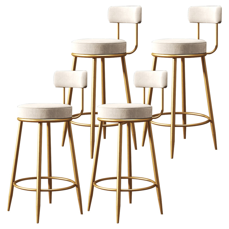 Glam Armless Backrest Counter Stool Iron Dessert Shop Bar Stool with Velvet Cushion White 4 Piece Set Clearhalo 'Bar Furniture' 'Bar Stools' 'bar_stools' 'furn' 'furn_bar_stools' 'Furniture' 'furniture_bar_stools' 'Kitchen & Dining Furniture' 5052145