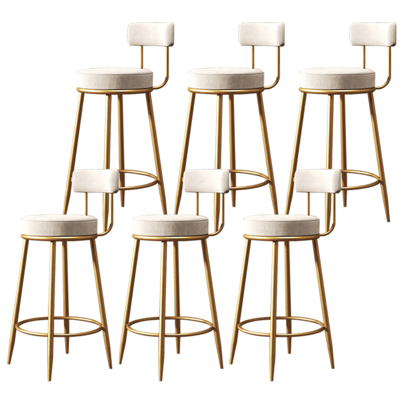 Glam Armless Backrest Counter Stool Iron Dessert Shop Bar Stool with Velvet Cushion White 6 Piece Set Clearhalo 'Bar Furniture' 'Bar Stools' 'bar_stools' 'furn' 'furn_bar_stools' 'Furniture' 'furniture_bar_stools' 'Kitchen & Dining Furniture' 5052146