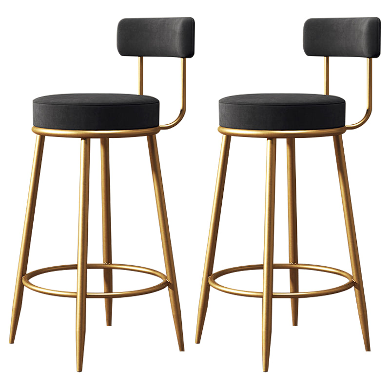 Glam Armless Backrest Counter Stool Iron Dessert Shop Bar Stool with Velvet Cushion Black 2 Piece Set Clearhalo 'Bar Furniture' 'Bar Stools' 'bar_stools' 'furn' 'furn_bar_stools' 'Furniture' 'furniture_bar_stools' 'Kitchen & Dining Furniture' 5052148