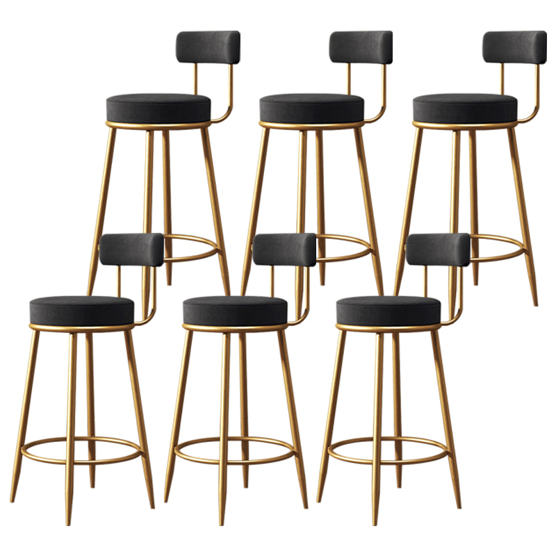 Glam Armless Backrest Counter Stool Iron Dessert Shop Bar Stool with Velvet Cushion Black 6 Piece Set Clearhalo 'Bar Furniture' 'Bar Stools' 'bar_stools' 'furn' 'furn_bar_stools' 'Furniture' 'furniture_bar_stools' 'Kitchen & Dining Furniture' 5052150
