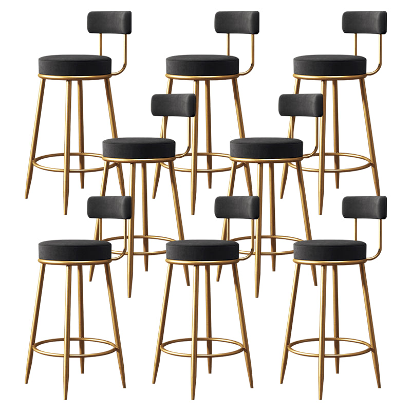 Glam Armless Backrest Counter Stool Iron Dessert Shop Bar Stool with Velvet Cushion Black 8 Piece Set Clearhalo 'Bar Furniture' 'Bar Stools' 'bar_stools' 'furn' 'furn_bar_stools' 'Furniture' 'furniture_bar_stools' 'Kitchen & Dining Furniture' 5052151