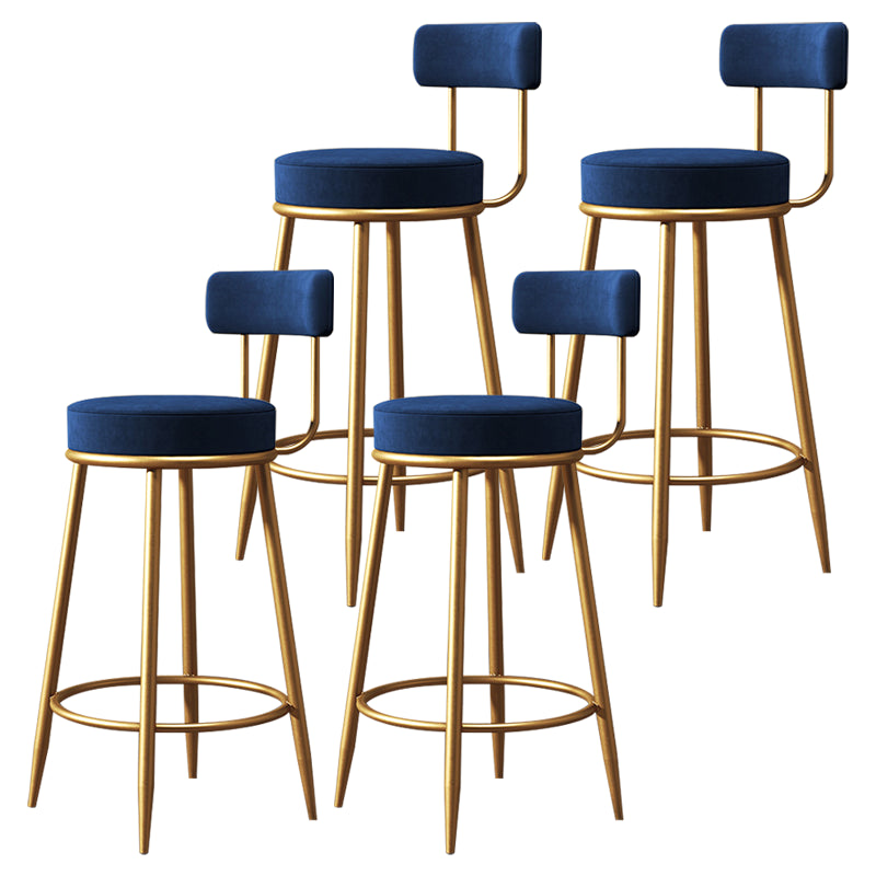 Glam Armless Backrest Counter Stool Iron Dessert Shop Bar Stool with Velvet Cushion Blue 4 Piece Set Clearhalo 'Bar Furniture' 'Bar Stools' 'bar_stools' 'furn' 'furn_bar_stools' 'Furniture' 'furniture_bar_stools' 'Kitchen & Dining Furniture' 5052153
