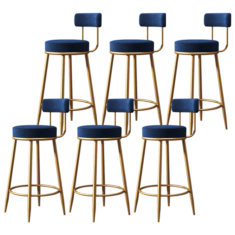 Glam Armless Backrest Counter Stool Iron Dessert Shop Bar Stool with Velvet Cushion Blue 6 Piece Set Clearhalo 'Bar Furniture' 'Bar Stools' 'bar_stools' 'furn' 'furn_bar_stools' 'Furniture' 'furniture_bar_stools' 'Kitchen & Dining Furniture' 5052154