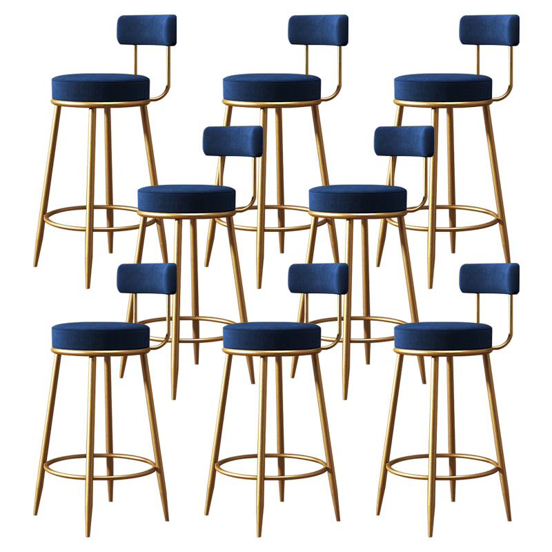 Glam Armless Backrest Counter Stool Iron Dessert Shop Bar Stool with Velvet Cushion Blue 8 Piece Set Clearhalo 'Bar Furniture' 'Bar Stools' 'bar_stools' 'furn' 'furn_bar_stools' 'Furniture' 'furniture_bar_stools' 'Kitchen & Dining Furniture' 5052155