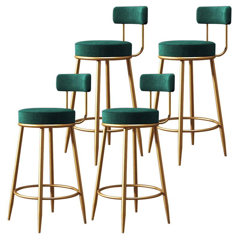 Glam Armless Backrest Counter Stool Iron Dessert Shop Bar Stool with Velvet Cushion Green 4 Piece Set Clearhalo 'Bar Furniture' 'Bar Stools' 'bar_stools' 'furn' 'furn_bar_stools' 'Furniture' 'furniture_bar_stools' 'Kitchen & Dining Furniture' 5052157