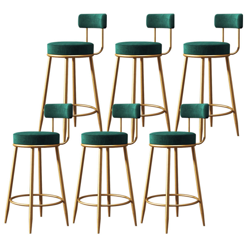 Glam Armless Backrest Counter Stool Iron Dessert Shop Bar Stool with Velvet Cushion Green 6 Piece Set Clearhalo 'Bar Furniture' 'Bar Stools' 'bar_stools' 'furn' 'furn_bar_stools' 'Furniture' 'furniture_bar_stools' 'Kitchen & Dining Furniture' 5052158