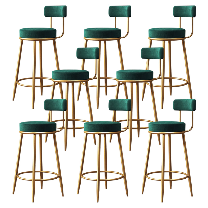 Glam Armless Backrest Counter Stool Iron Dessert Shop Bar Stool with Velvet Cushion Green 8 Piece Set Clearhalo 'Bar Furniture' 'Bar Stools' 'bar_stools' 'furn' 'furn_bar_stools' 'Furniture' 'furniture_bar_stools' 'Kitchen & Dining Furniture' 5052159