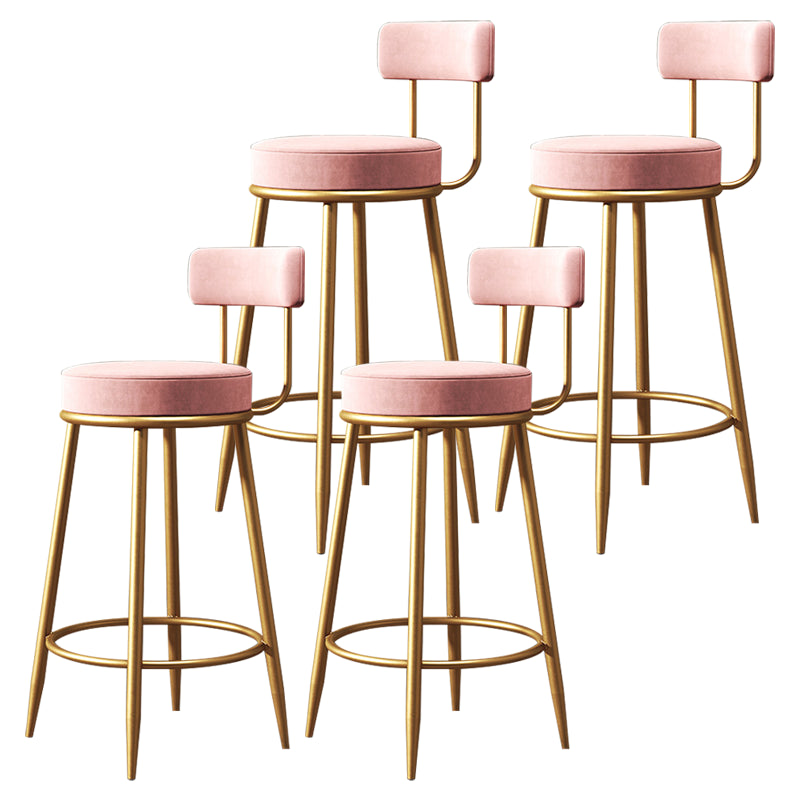 Glam Armless Backrest Counter Stool Iron Dessert Shop Bar Stool with Velvet Cushion Pink 4 Piece Set Clearhalo 'Bar Furniture' 'Bar Stools' 'bar_stools' 'furn' 'furn_bar_stools' 'Furniture' 'furniture_bar_stools' 'Kitchen & Dining Furniture' 5052161