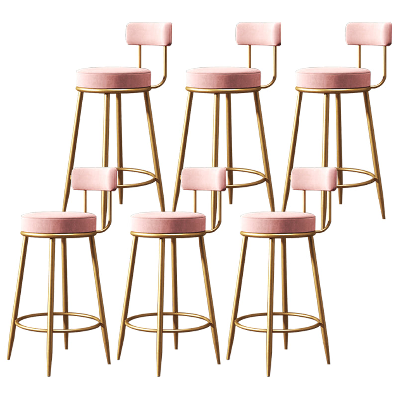 Glam Armless Backrest Counter Stool Iron Dessert Shop Bar Stool with Velvet Cushion Pink 6 Piece Set Clearhalo 'Bar Furniture' 'Bar Stools' 'bar_stools' 'furn' 'furn_bar_stools' 'Furniture' 'furniture_bar_stools' 'Kitchen & Dining Furniture' 5052162