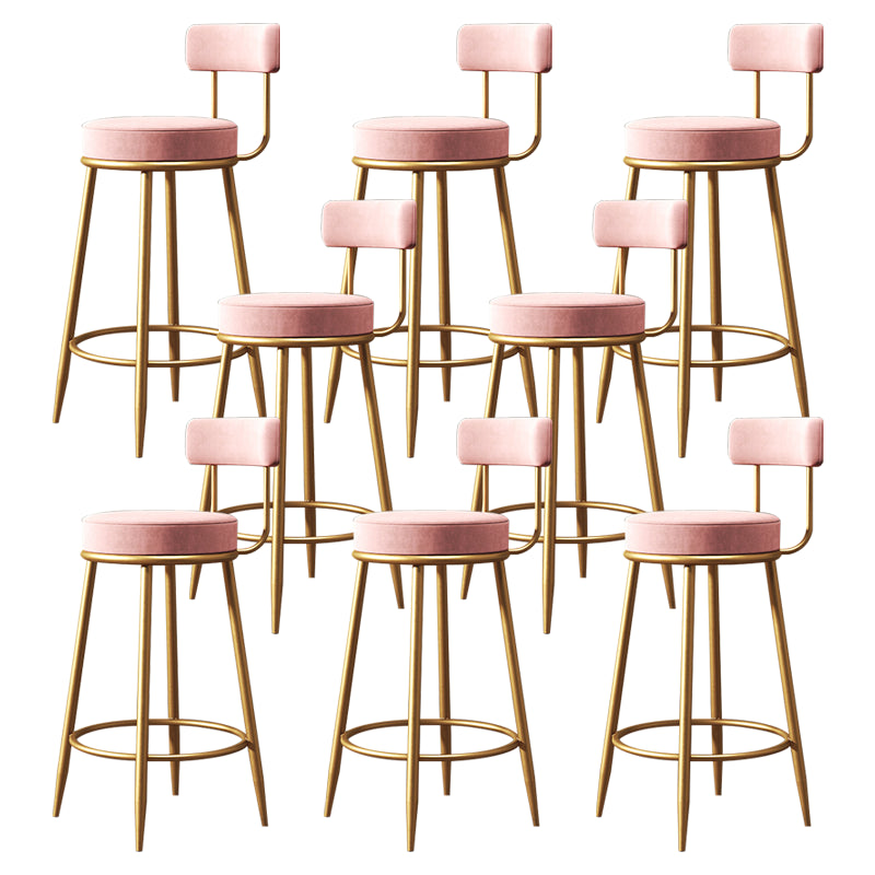 Glam Armless Backrest Counter Stool Iron Dessert Shop Bar Stool with Velvet Cushion Pink 8 Piece Set Clearhalo 'Bar Furniture' 'Bar Stools' 'bar_stools' 'furn' 'furn_bar_stools' 'Furniture' 'furniture_bar_stools' 'Kitchen & Dining Furniture' 5052163