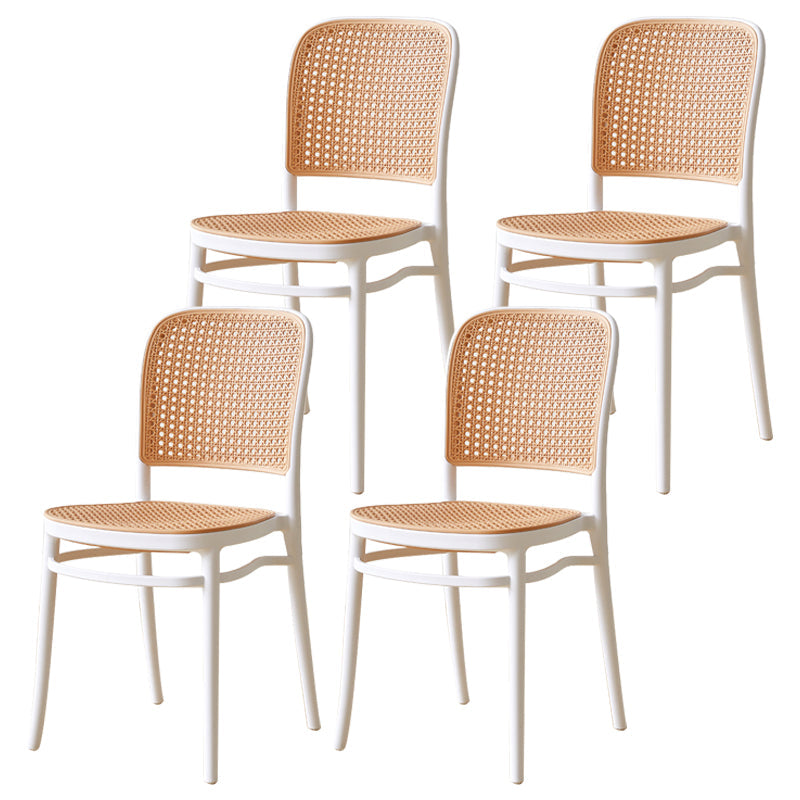 Modern Style Square Bar-stool Plastic Counter Bar Stool for Home White 4 Piece Set Short Stool(18"H) Clearhalo 'Bar Furniture' 'Bar Stools' 'bar_stools' 'furn' 'furn_bar_stools' 'Furniture' 'furniture_bar_stools' 'Kitchen & Dining Furniture' 5052242