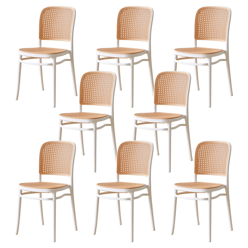 Modern Style Square Bar-stool Plastic Counter Bar Stool for Home White 8 Piece Set Short Stool(18"H) Clearhalo 'Bar Furniture' 'Bar Stools' 'bar_stools' 'furn' 'furn_bar_stools' 'Furniture' 'furniture_bar_stools' 'Kitchen & Dining Furniture' 5052246