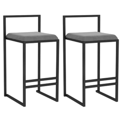 Modern Backrest Armless Counter Stool Iron Kitchen Bar Stool with Velvet Cushion and Pedal Gray 2 Piece Set Clearhalo 'Bar Furniture' 'Bar Stools' 'bar_stools' 'furn' 'furn_bar_stools' 'Furniture' 'furniture_bar_stools' 'Kitchen & Dining Furniture' 5052353
