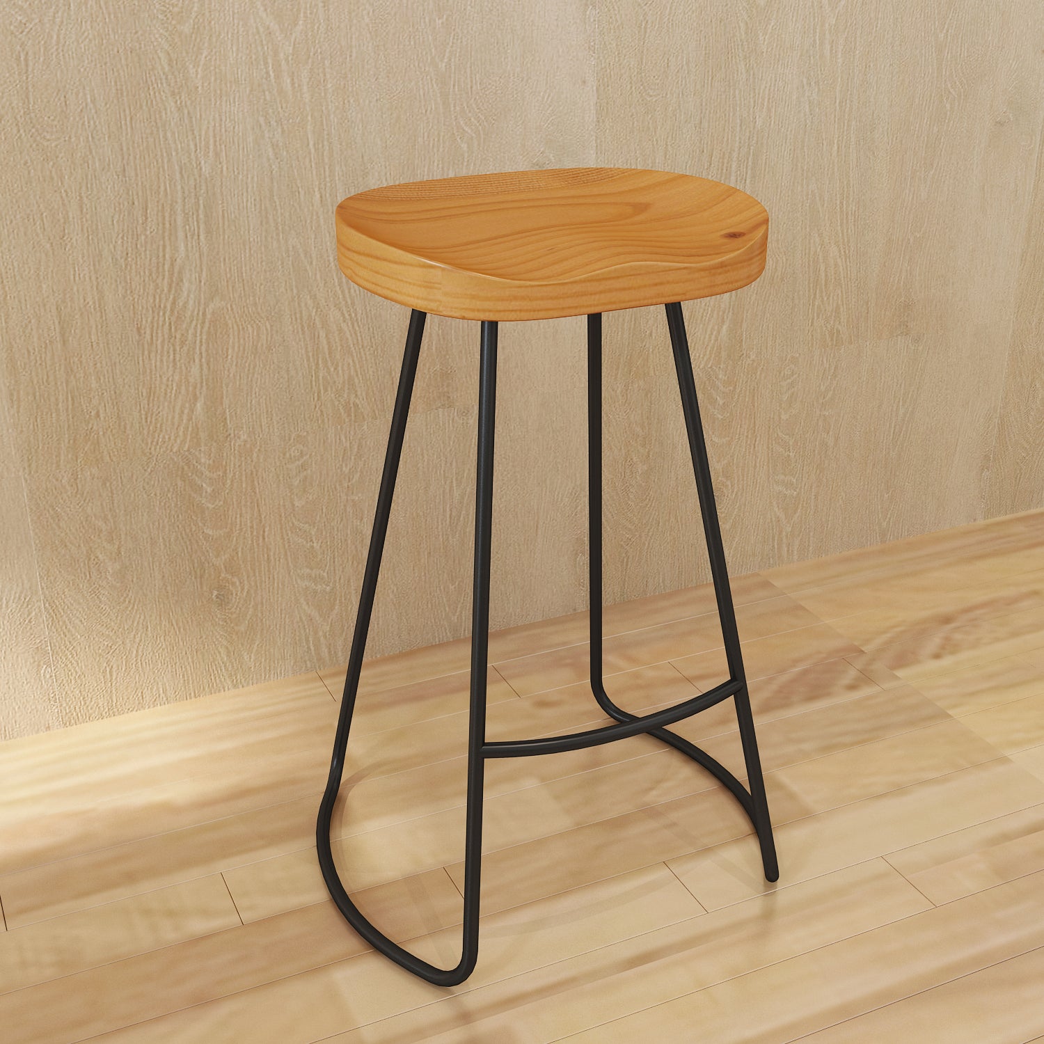 Modern Armless Counter Stool Iron Dessert Shop Bar Stool with Wooden Seat and Pedal Clearhalo 'Bar Furniture' 'Bar Stools' 'bar_stools' 'furn' 'furn_bar_stools' 'Furniture' 'furniture_bar_stools' 'Kitchen & Dining Furniture' 5052413