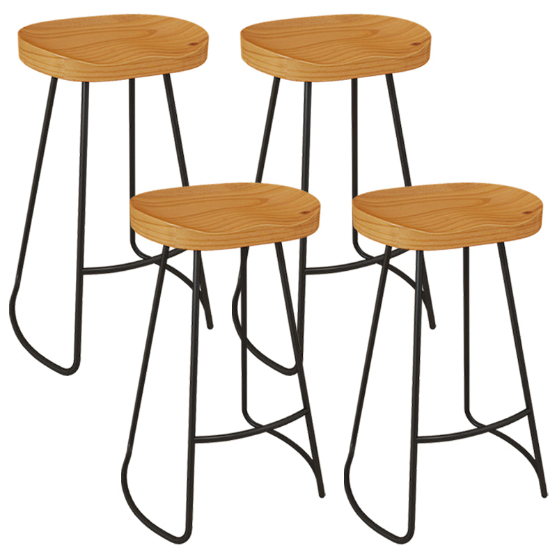 Modern Armless Counter Stool Iron Dessert Shop Bar Stool with Wooden Seat and Pedal Natural 4 Piece Set Clearhalo 'Bar Furniture' 'Bar Stools' 'bar_stools' 'furn' 'furn_bar_stools' 'Furniture' 'furniture_bar_stools' 'Kitchen & Dining Furniture' 5052415