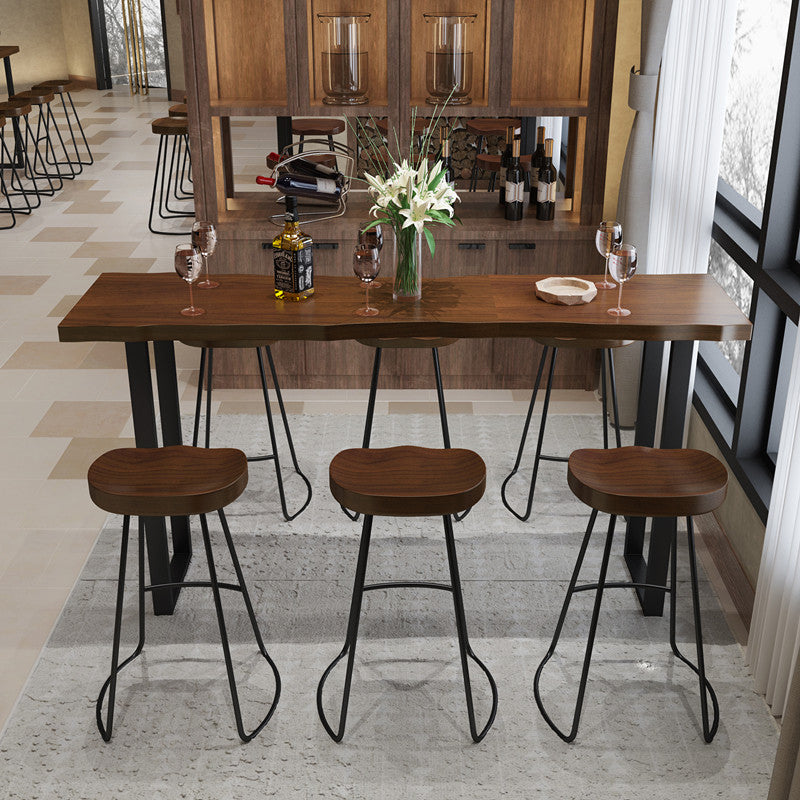 Modern Armless Counter Stool Iron Dessert Shop Bar Stool with Wooden Seat and Pedal Clearhalo 'Bar Furniture' 'Bar Stools' 'bar_stools' 'furn' 'furn_bar_stools' 'Furniture' 'furniture_bar_stools' 'Kitchen & Dining Furniture' 5052416