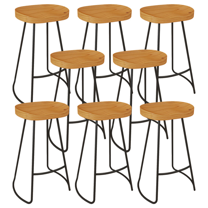Modern Armless Counter Stool Iron Dessert Shop Bar Stool with Wooden Seat and Pedal Natural 8 Piece Set Clearhalo 'Bar Furniture' 'Bar Stools' 'bar_stools' 'furn' 'furn_bar_stools' 'Furniture' 'furniture_bar_stools' 'Kitchen & Dining Furniture' 5052419